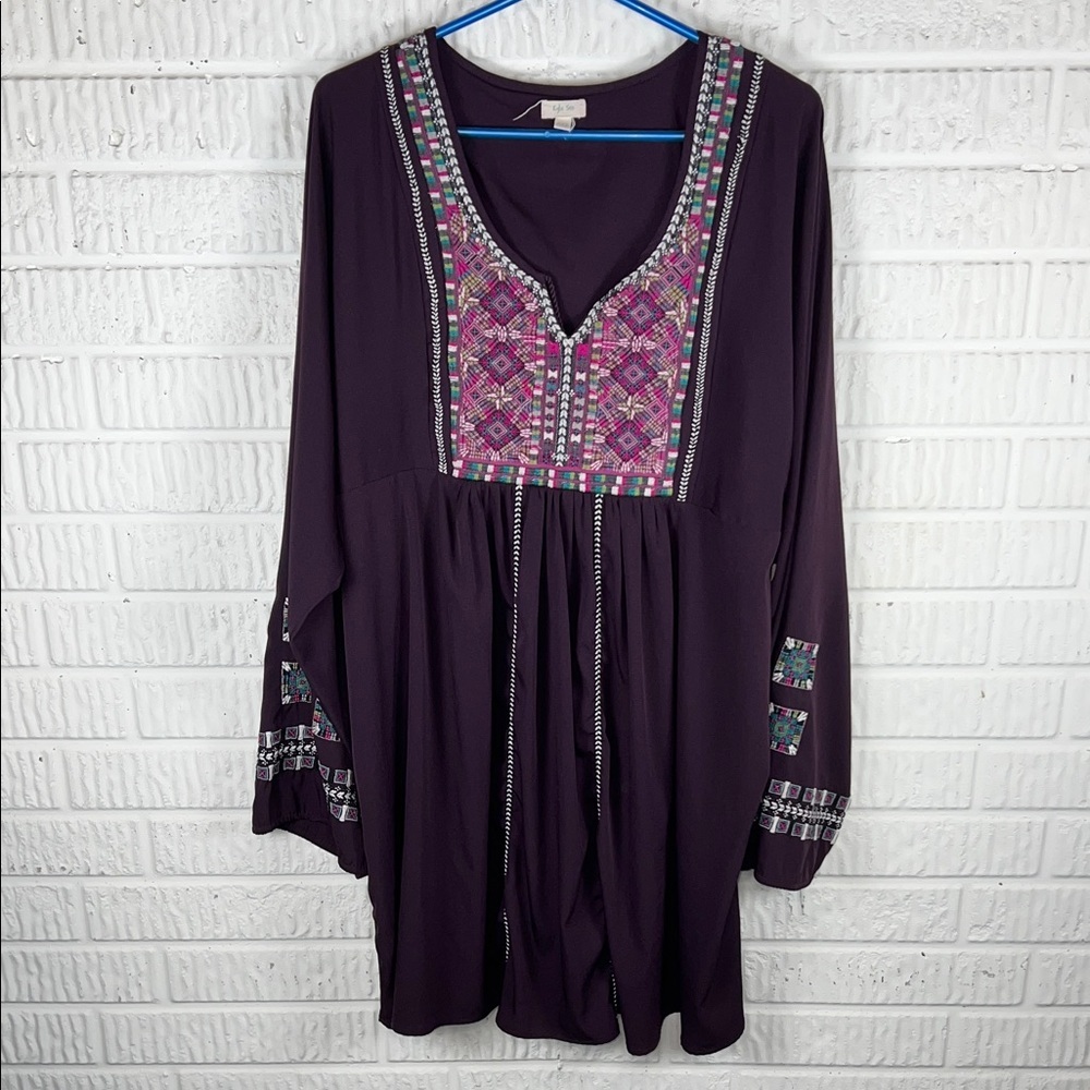Kyla Seo Purple Bohemian Tunic with Embroidered Details